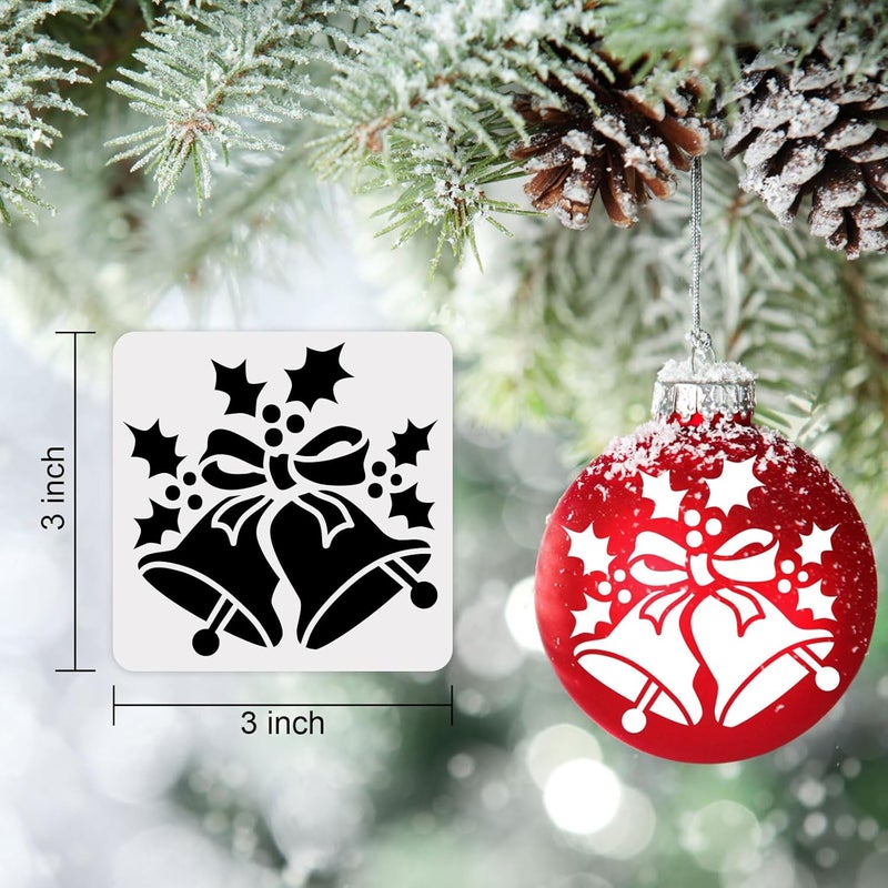 BANBBUR 24 Pcs Small Christmas Stencils 3x3 Inch for Painting on Wood Slice,DIY Christmas Ornaments - Image 2